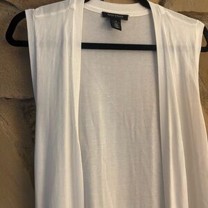 White Sleeveless Long Duster Vest Boho Open Front Longline Cardigan Cover Up